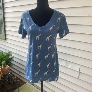 LuLaRoe Giraffe Print Blue Christy V Neck Tee Sz S